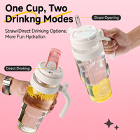 Botol Minum Kaca Borosilikat 1000ml Kapasitas Besar dengan Tutup dan Pegangan, Cangkir Sedotan Kaca dengan Logo Kustom