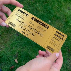 Thẻ lên máy bay bằng kim loại mạ vàng <span class=keywords><strong>c</strong></span>á nhân hóa bán buôn, phiếu quà tặng sinh nhật tùy chỉnh, vé máy bay giá rẻ - Product Image 3