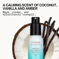 Brume parfumée pour cheveux et corps OEM à la noix de coco indienne, avec parfum bio de noix de coco, arbre à thé et vanille pour une fixation longue durée