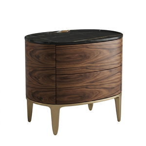 Deluxe Metal Leg <b>Side</b> Cabinet | Natural Marble Veneer Night Chest with Double <b>Drawers</b> | for Bedroom Hotel Villa Decor - Product Image 1