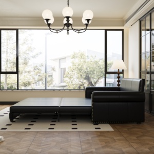 โซฟาเบดปรับนอนได้ 3-in-1 ขนาดคิงไซส์ สีดำกำมะหยี่ โครงเหล็ก ไม้อัด โลหะ พลาสติก สำหรับโรงแรม สินค้าจากคลังสินค้าในอเมริกา - Product Image 6