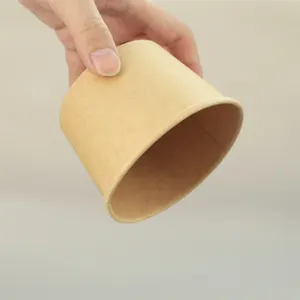अनुकूलित कागज सूप Bbarrels कागज Lids के साथ भूरे रंग के कागज सूप कटोरा डिस्पोजेबल क्राफ्ट सूप कप