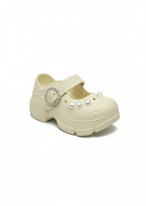 Zoccoli con Piattaforma e Perle Stile Mary Jane, Scarpe Estive Taglia 27, Morbidi e Leggeri, Punta Chiusa, Tomaia in Plastica, Suola Intermedia in EVA - Product Image 1