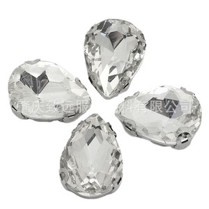Base de diamantes de imitación en forma de lágrima de 10x14 mm, cristal transparente de base plana para accesorios de bricolaje para vestidos de novia - Product Image 3