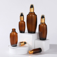 Double gourde ambre vide en forme de plat compte-gouttes en verre parfum huile essentielle de sérum rouleau déodorant sur bouteille en verre avec bouchon