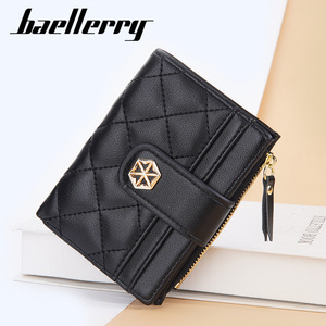Baellerry Women's Short <b>Wallet</b> Black PU Leather Quilted Zipper Multifunctional Card <b>Holder</b> Everyday Use - Product Image 3