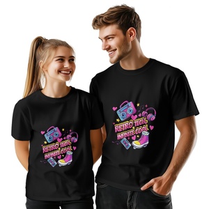 Hecho en EE. UU. MOQ = 1 Envío gratis Hip-Hop Music Pattern Parejas Camiseta-High-Street Fashion High-Quality Cotton Short-Sleeve - Product Image 2
