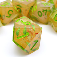 Ensemble de dés polyédriques en résine artisanale avec fleurs vertes et jaunes, 7 pièces, pour jeu de société DND - L18