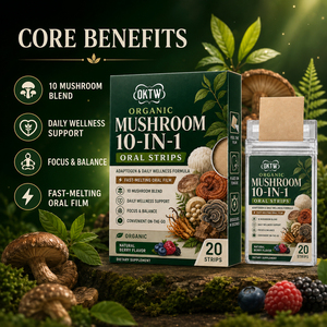 Bandes buccales personnalisées 10-en-1 aux champignons, film buccal fondant avec Chaga pour l'équilibre quotidien, fourniture en marque blanche - Product Image 1