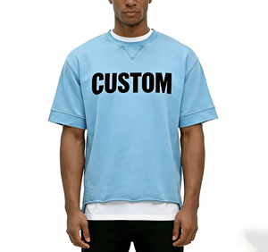 T-shirt da uomo <span class=keywords><strong>nera</strong></span> con design personalizzato e orlo grezzo, streetwear oversize, girocollo a costine, vestibilità squadrata pesante - Product Image 1
