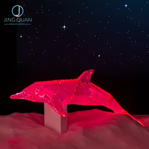 LEDライト付きの巨大なハンギングピンクイルカモデルライト海のテーマイベントの装飾