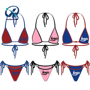 Costume da bagno da donna personalizzato One-Stop per lo sport 2 pezzi con motivo leopardato e costume da Bikini con rilegatura personalizzata con Logo - Product Image 1