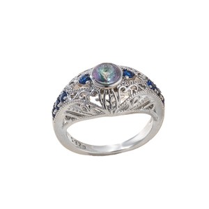 Anello Floreale Traforato Vintage per Donne, Design Intagliato con Pietre Scintillanti Multicolore, Gioiello Elegante da Dito - Product Image 2