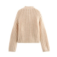 Kardigan Rajut Wanita Model Vintage Lengan Panjang Kancing Besar Kasual, Sweater Rajut Jarum Tebal untuk Wanita
