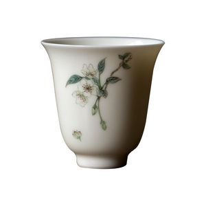 Apricot White Hand Painted Begonia Flower <b>Teacup</b> Ceramic Kung Fu Tea Set Master Cup Retro Thin Wall Tasting Cup - Product Image 5