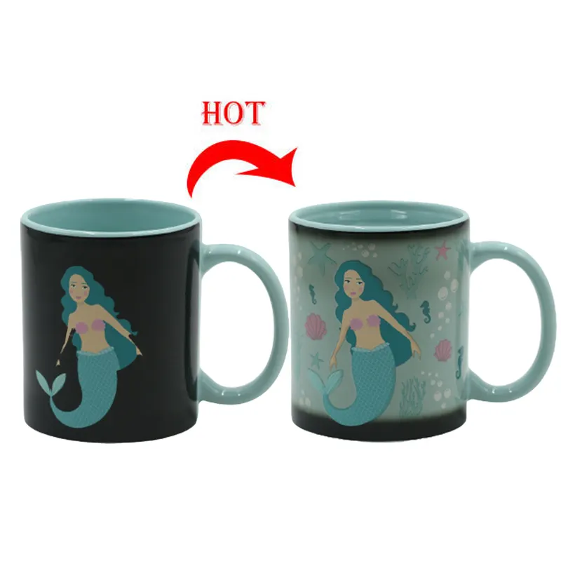 Prezzi all'ingrosso campione gratuito logo personalizzato tazza da caffè in ceramica sublimazione cambia colore tazza magica