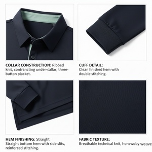 Polo de manga larga de lujo para hombre con logotipo personalizado, precio bajo, modelo TKAN980D, estilo empresarial, corte ajustado, 100% algodón. - Product Image 2