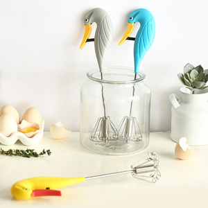 Batidor de huevos semiautomático, batidor de huevos manual de acero inoxidable con presión y rotación, batidor de huevos portátil para cocina y hogar, en - Product Image 2