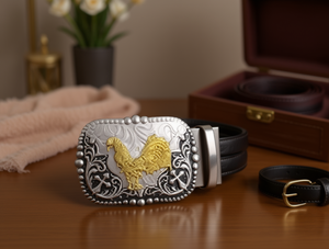 Fibbia per Cintura Grande Placcata in Oro e Argento, Stile Rotondo 5.0cm, Accessorio di Moda per Uomo e Donna - Product Image 2