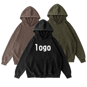 Men's Vintage Washed Oversized Hoodie Heavyweight Drop Shoulder Cotton Pullover Sweatshirt Casual Streetwear Blank OEM Factory - Product Image 1