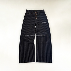 Fabricant de jeans sur mesure, streetwear de haute qualité, 13 oz, design rayé, coupe droite, jean en denim à boutons, baggy - Product Image 1