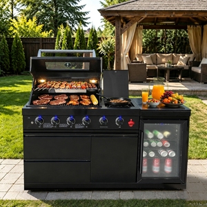 Consegna Rapida in 7 Giorni negli USA, Cucina Esterna Moderna a Gas con 4 Bruciatori in Acciaio <span class=keywords><strong>Inox</strong></span>, Isola <span class=keywords><strong>Barbecue</strong></span> Pieghevole Compatta - Product Image 1