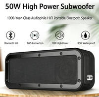 Mini Altavoz Inalámbrico Portátil de 50W, Resistente al Agua IPX-7, de Plástico, para Exteriores, con Ranura para Tarjeta TF/Entrada de Línea, Batería Recargable de 5000mAh, Alcance de 15m, Compatible con Computadoras
