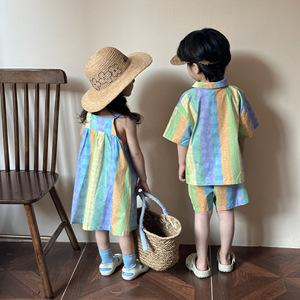 Vestito estivo bambino ragazzo cotone 2025 nuovo vestito estivo bambino ragazza straniera vestito fratello e sorella vestito. - Product Image 2