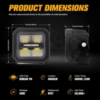 Projecteur de travail LED N40 3 pouces 40W 6000K+DRL avec abat-jour 9-30V IP68, carré, pour pare-chocs et toit