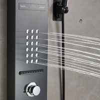 Douche à effet pluie thermostatique LED noire de luxe, vente chaude 2025, panneaux en céramique et acier inoxydable, montage mural, pour usage hôtelier
