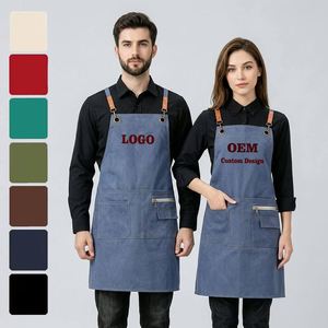 Custom Logo Canvas Durable Reusable Washable Wedding Cowboy Print Embroidery Milk Tea Flower Cafe Waiter Sleeveless <b>Apron</b> - Product Image 1