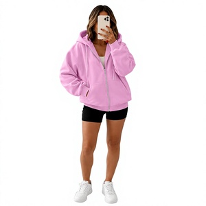 Sudadera con Capucha Extra Grande Rosa, Corte Regular, Color Sólido, Informal, Unisex, para Otoño, Material de Algodón Tejido - Product Image 2