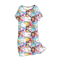Robe à manches courtes personnalisée imprimée rose Vêtements de détente Pyjamas Robes de nuit Chemise de nuit