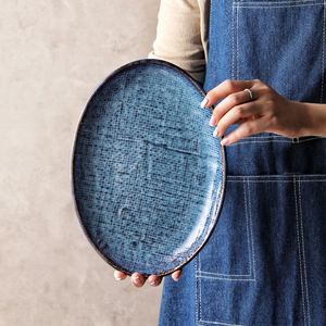 Creative Kiln Transformation Blue <b>Ceramic</b> Cloth Patterned Western Style Steak <b>Plate</b> Charger Dining Dishes <b>Plates</b> - Product Image 5