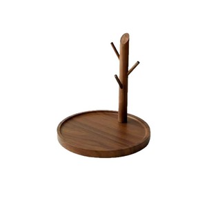 Jingheju Wooden <b>Tree</b> Jewelry <b>Stand</b> With Tray Solid Wood Desktop Display For Necklaces Earrings Rings 20x2x20cm - Product Image 5
