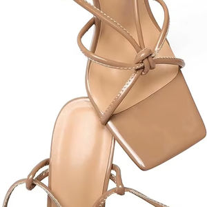 Sandales <span class=keywords><strong>pour</strong></span> femmes personnalisées tendance carré bout ouvert gladiateur marron en cuir Pu mince talon haut <span class=keywords><strong>pour</strong></span> femmes - Product Image 3