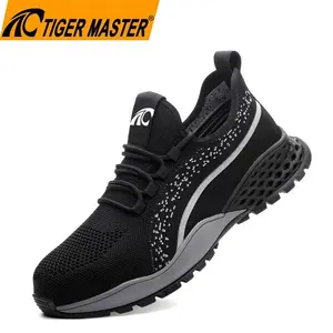 Black Non Slip Rubber Sole Breathable Lightweight Prevent Puncture Steel Toe Sneaker Safety Shoes Sport