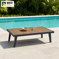 Table basse d'extérieur en WPC avec plateau à lattes et structure en acier galvanisé, table basse de patio, table de jardin, table de terrasse