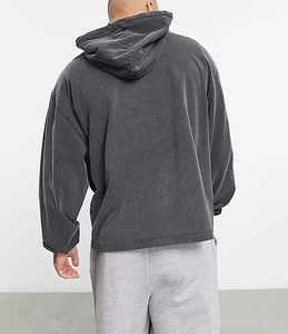 Felpe con Cappuccio da Uomo Oversize con Mezza Zip, Tinta Unita Nera, Tessuto Ecologico Antirughe, Vendita all'Ingrosso - Product Image 2