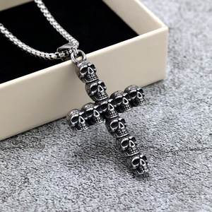 Stainless Steel Skull <b>Cross</b> Pendant Unisex Necklace Punk Charm Fashion Jewelry - Product Image 4