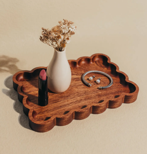Grand plateau de rangement festonné en bois massif, vintage, sculpté, rectangulaire ondulé, pour bijoux, vaisselle, décoration de cuisine <span class=keywords><strong>et</strong></span> chambre, plateau de rangement en bois - Product Image 5