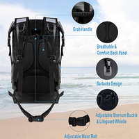 Sac à dos étanche 30L avec fermeture éclair en PVC pour kayak, camping, canotage, randonnée, plage