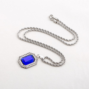 Yunnique-collar con colgante de acero y titanio para hombre, color azul real, forma geométrica, ajuste pavé, joyería de moda, regalo - Product Image 1