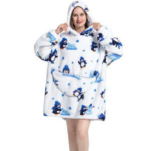 New Shu Velveteen Plush 100% Polyester Cartoon Pattern Customizable Modern Wearable <strong>Oversized</strong> <strong>Hoodie</strong> <strong>Blanket</strong> - Product Image 1