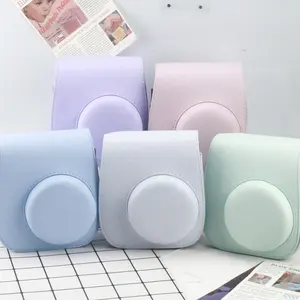 Ngay lập tức máy ảnh màu rắn trường hợp Tương thích với Instax Mini 11/12 PU Túi da với túi và có thể điều chỉnh dây đeo vai