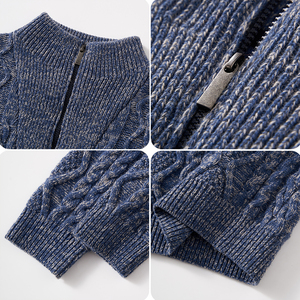 Custom Logo OEM ODM Men's Jacquard <b>Jumper</b> <b>Pullover</b> Knitwear Winter Long Sleeve Knitted Quarter Zip Merino Wool Sweater - Product Image 4