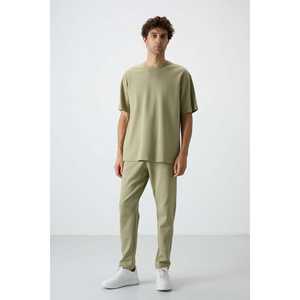 Ensemble de survêtement simple pour homme, vert clair, en coton, coupe ample, décontracté, respirant, pour adulte - Product Image 3