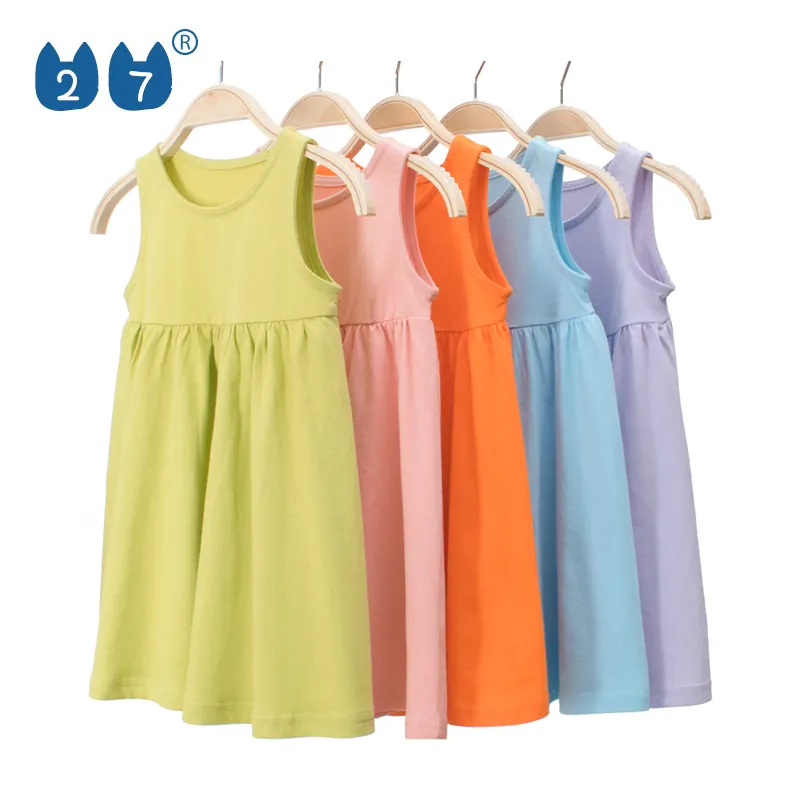 Wholesale High Quality Kids Girls Sleeveless Dress 100% Cotton Summer Girls Dress