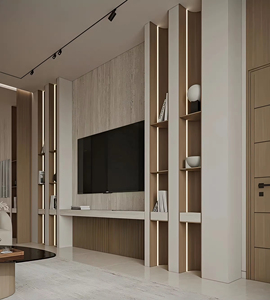 <span class=keywords><strong>Meuble</strong></span> <span class=keywords><strong>TV</strong></span> incurvé moderne en bois pour salon, combinaison de rangement <span class=keywords><strong>gris</strong></span> avec cheminée intégrée - Product Image 5