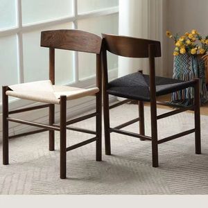 Dining Chair Solid Wood Japanese Style Nordic Minimalist Retro Rope Braided Seat <b>Backrest</b> For Dining Room - Product Image 1